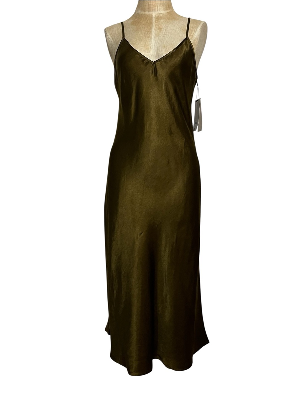 Whimsy + Row Freya Hunter Green Cupro Tencel Bias Cut Slip Dress Midi NWT Size M